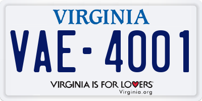 VA license plate VAE4001