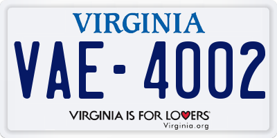 VA license plate VAE4002