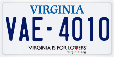 VA license plate VAE4010