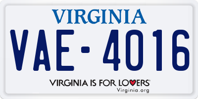 VA license plate VAE4016