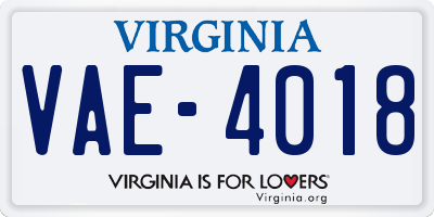 VA license plate VAE4018