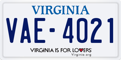 VA license plate VAE4021