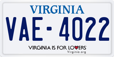 VA license plate VAE4022
