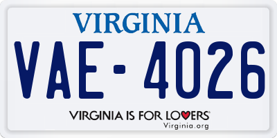 VA license plate VAE4026