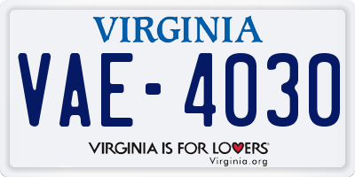 VA license plate VAE4030