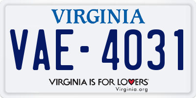 VA license plate VAE4031