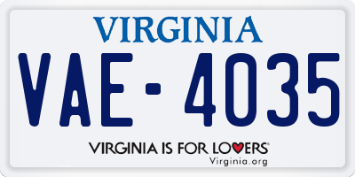 VA license plate VAE4035