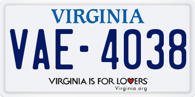 VA license plate VAE4038