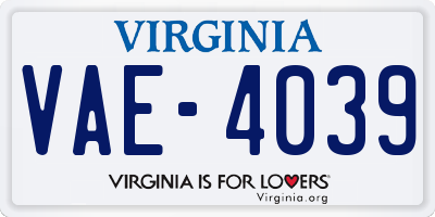 VA license plate VAE4039