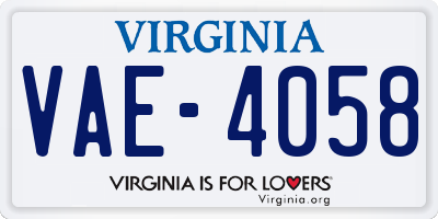 VA license plate VAE4058