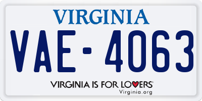 VA license plate VAE4063
