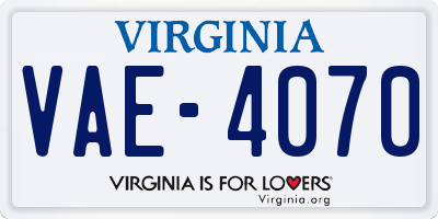 VA license plate VAE4070