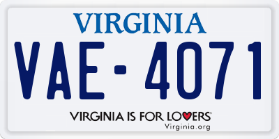 VA license plate VAE4071