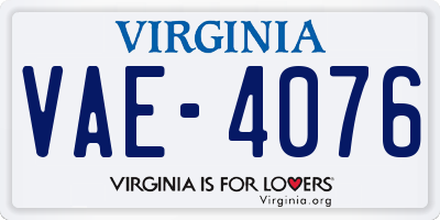 VA license plate VAE4076
