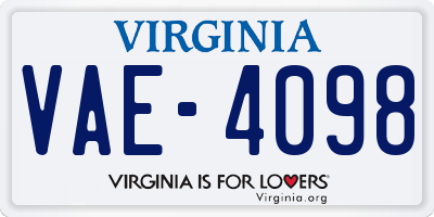 VA license plate VAE4098