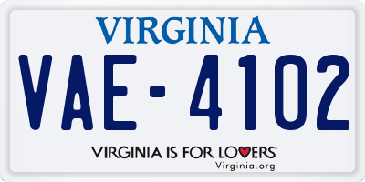 VA license plate VAE4102