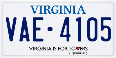 VA license plate VAE4105