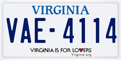 VA license plate VAE4114