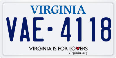 VA license plate VAE4118