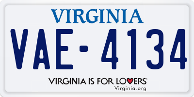VA license plate VAE4134