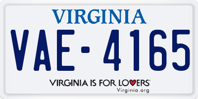 VA license plate VAE4165