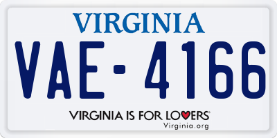 VA license plate VAE4166