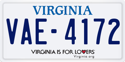 VA license plate VAE4172