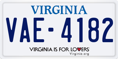 VA license plate VAE4182