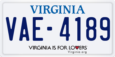 VA license plate VAE4189