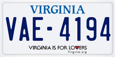 VA license plate VAE4194