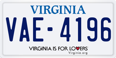 VA license plate VAE4196