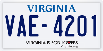 VA license plate VAE4201