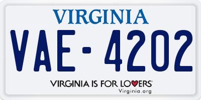 VA license plate VAE4202