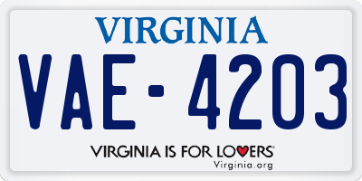 VA license plate VAE4203