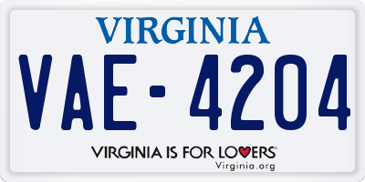VA license plate VAE4204