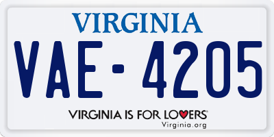 VA license plate VAE4205