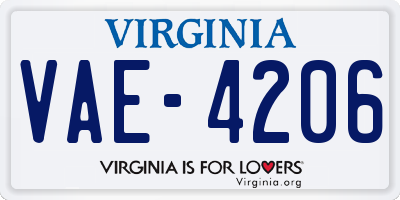VA license plate VAE4206