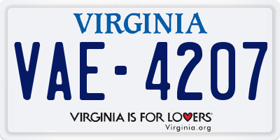 VA license plate VAE4207