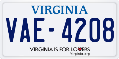VA license plate VAE4208