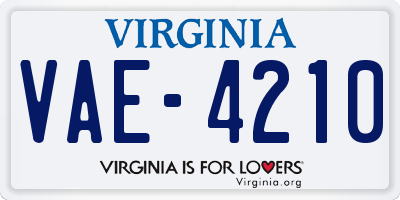 VA license plate VAE4210