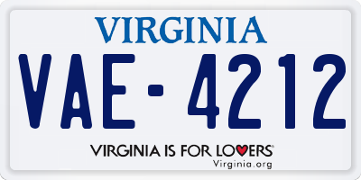 VA license plate VAE4212
