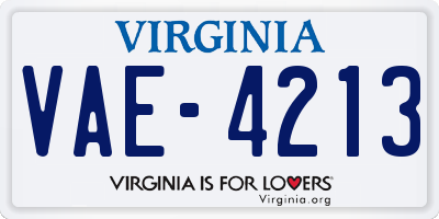 VA license plate VAE4213