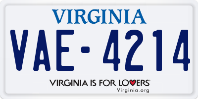 VA license plate VAE4214