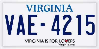 VA license plate VAE4215