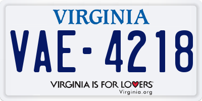 VA license plate VAE4218