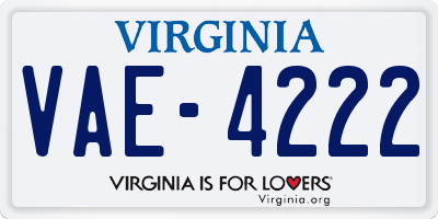 VA license plate VAE4222