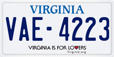 VA license plate VAE4223