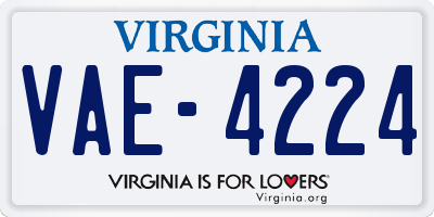 VA license plate VAE4224