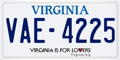 VA license plate VAE4225