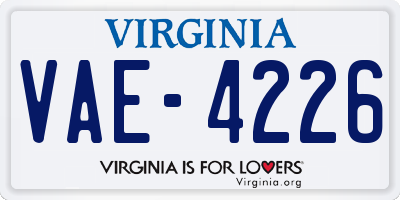 VA license plate VAE4226